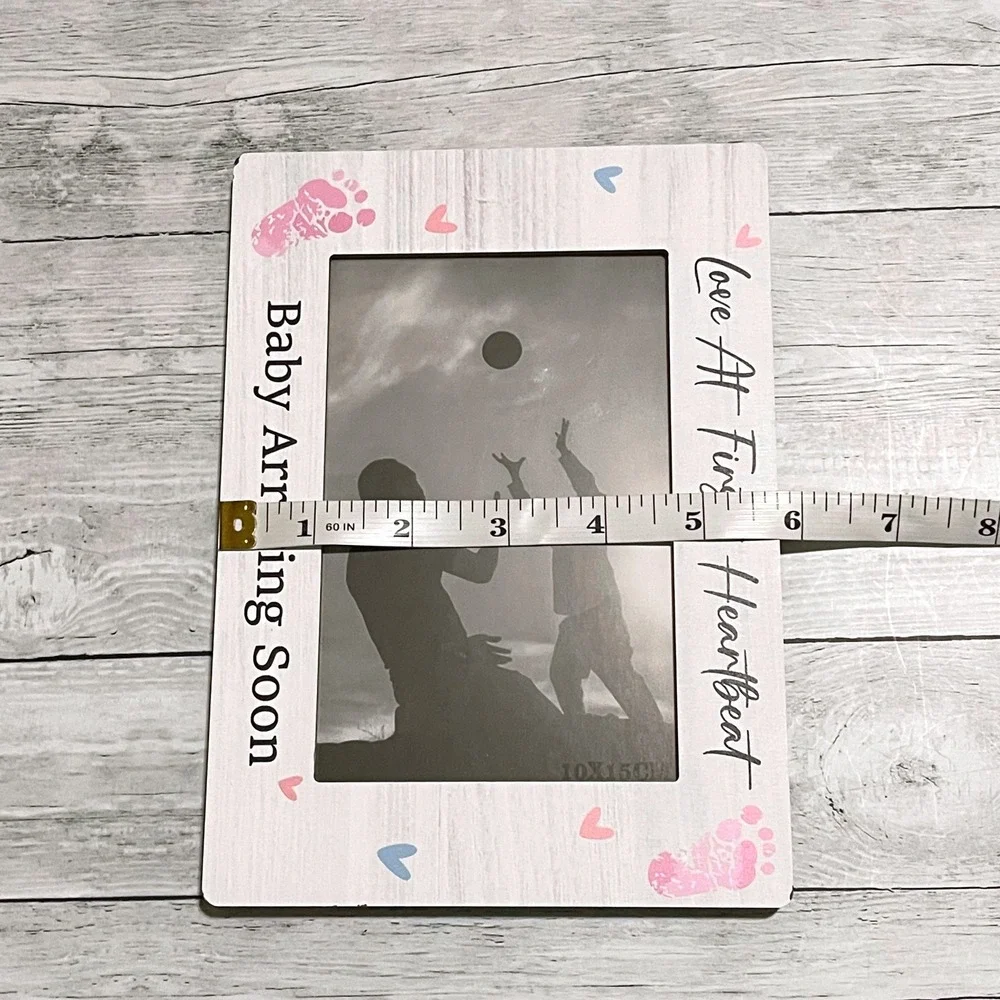 Love At First Heartbeat Baby Sonogram Picture Frame White Wood 4x6 Ultrasound
